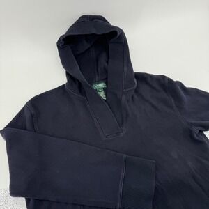 Lauren Ralph Lauren Women's XL 100% Cotton Shawl Collar Hoodie Sweater Navy Y2K